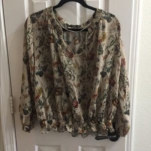 Cute floral pattern flocked blouse